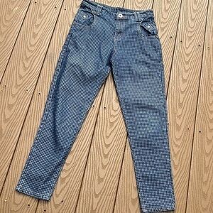 No name cute high rise retro look gingham skinny jeans